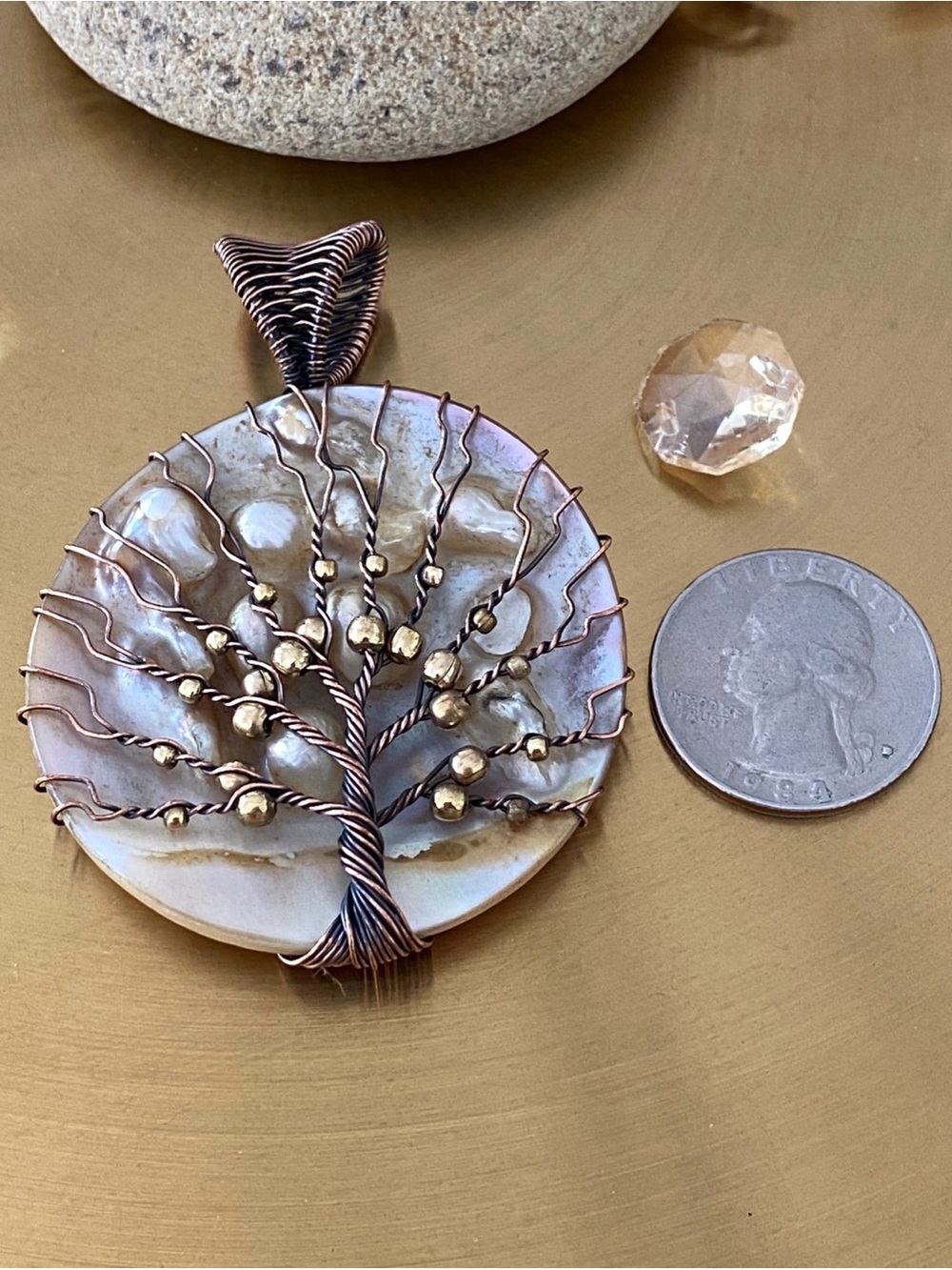 Large Biwa Pearl Wire Wrapped Tree Of Life Pendant - Picture 9 of 10